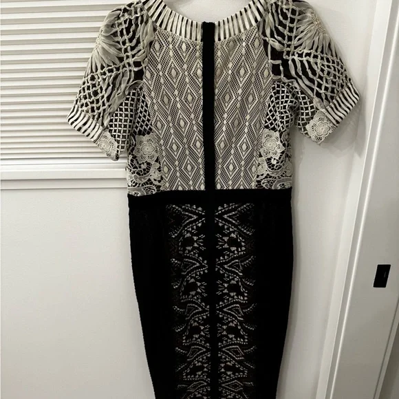 Byron Lars Black and White Geometric Midi Dress - Picture 6 of 9